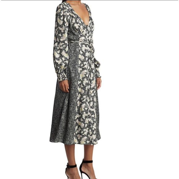 Cinq a Sept Black Mixed Floral Jessica Midi Dress sz 2 $425 - Picture 3 of 14